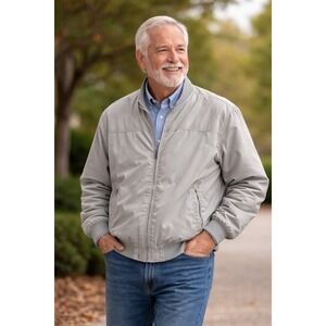 Arnie Arnold Palmer Mens Tall L Grey Beige Full Zip Bomber Jacket Windbreaker